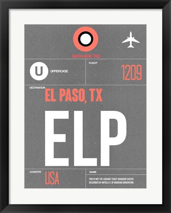 Framed ELP El Paso Luggage Tag II Print