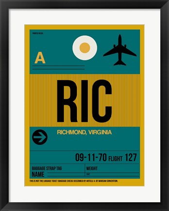 Framed RIC Richmond Luggage Tag I Print