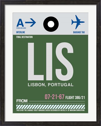 Framed LIS Lisbon Luggage Tag II Print