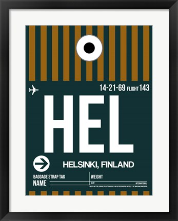 Framed HEL Helsinki Luggage Tag II Print