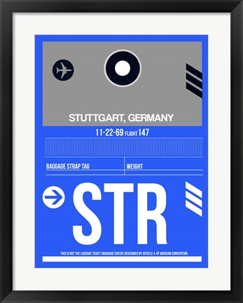 Framed STR Stuttgart Luggage Tag II Print