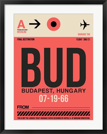 Framed BUD Budapest Luggage Tag I Print