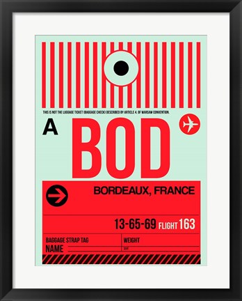 Framed BOD Bordeaux Luggage Tag I Print