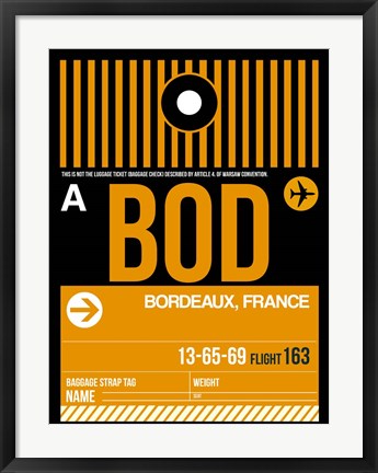 Framed BOD Bordeaux Luggage Tag II Print