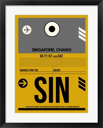 Framed SIN Singapore Luggage Tag I Print