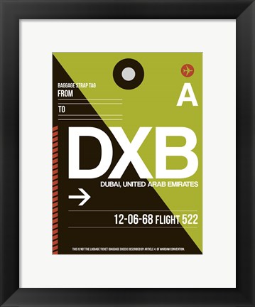 Framed DXB Dubai Luggage Tag II Print