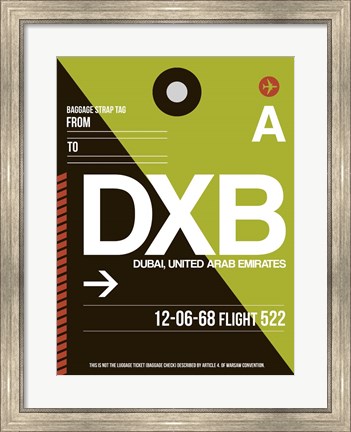 Framed DXB Dubai Luggage Tag II Print