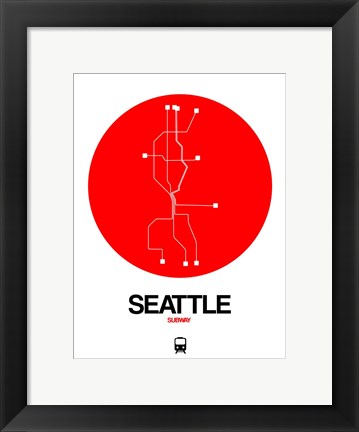 Framed Seattle Red Subway Map Print