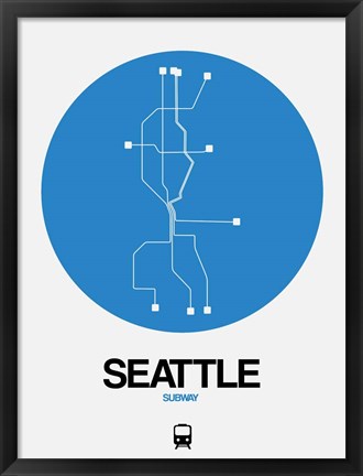 Framed Seattle Blue Subway Map Print