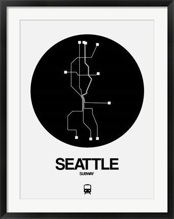 Framed Seattle Black Subway Map Print