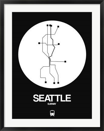 Framed Seattle White Subway Map Print