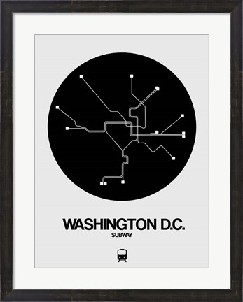 Framed Washington D.C. Black Subway Map Print