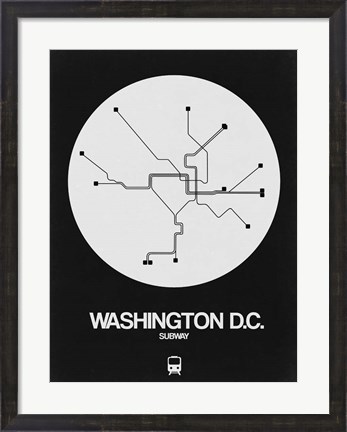 Framed Washington D.C. White Subway Map Print