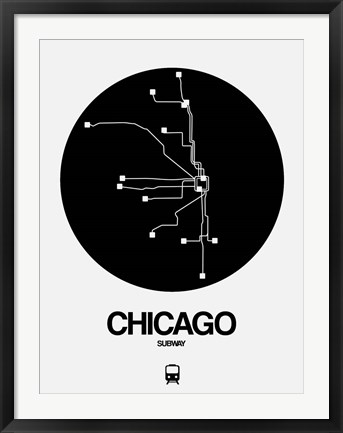 Framed Chicago Black Subway Map Print