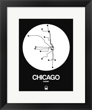 Framed Chicago White Subway Map Print