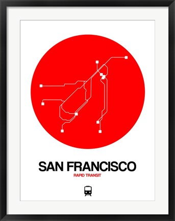 Framed San Francisco Red Subway Map Print