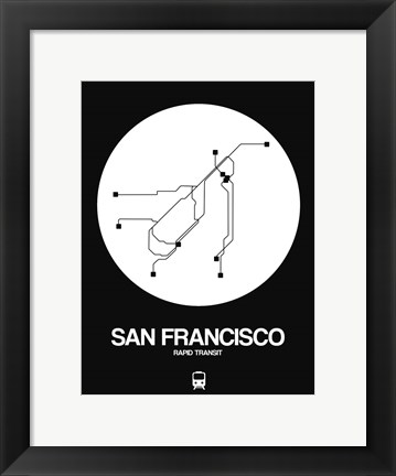 Framed San Francisco White Subway Map Print