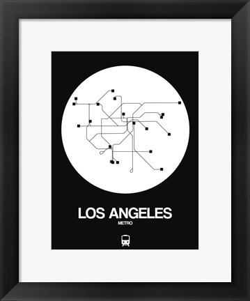 Framed Los Angeles White Subway Map Print