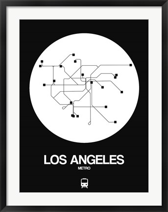 Framed Los Angeles White Subway Map Print