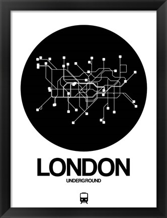 Framed London Black Subway Map Print