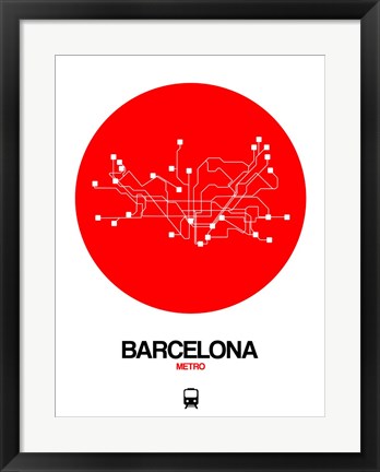 Framed Barcelona Red Subway Map Print