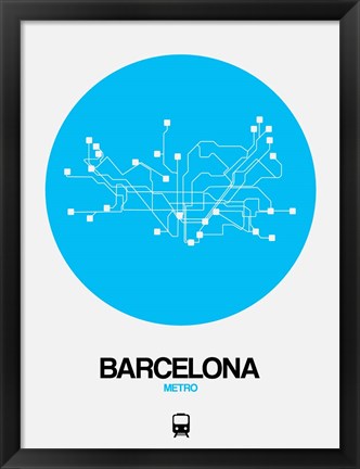 Framed Barcelona Blue Subway Map Print