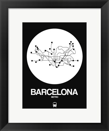 Framed Barcelona White Subway Map Print