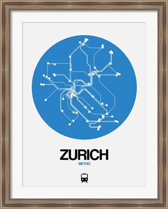 Framed Zurich Blue Subway Map Print
