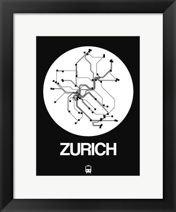 Framed Zurich White Subway Map Print