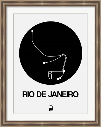 Framed Rio De Janeiro Black Subway Map Print