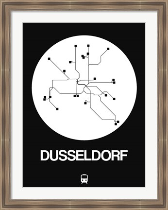 Framed Dusseldorf White Subway Map Print