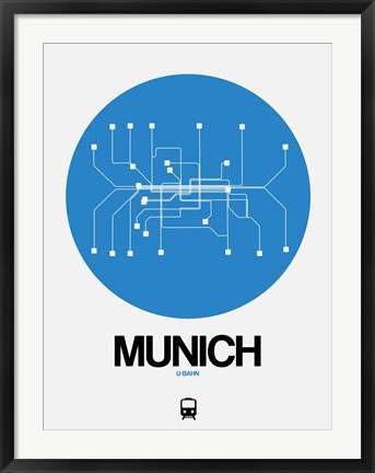 Framed Munich Blue Subway Map Print