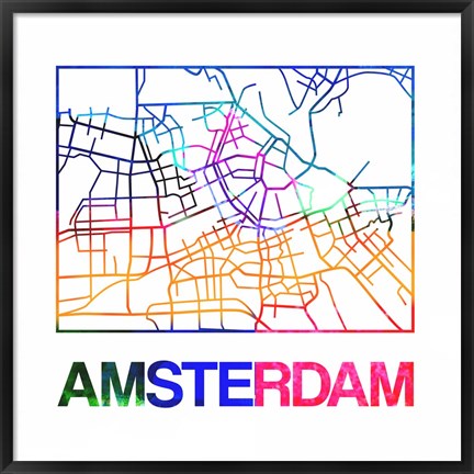 Framed Amsterdam Watercolor Street Map Print