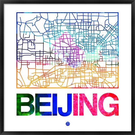 Framed Beijing Watercolor Street Map Print