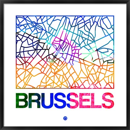 Framed Brussels Watercolor Street Map Print