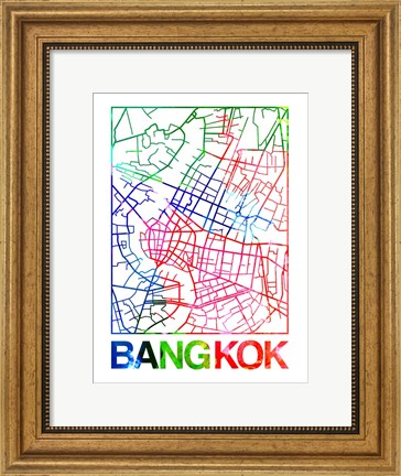 Framed Bangkok Watercolor Street Map Print