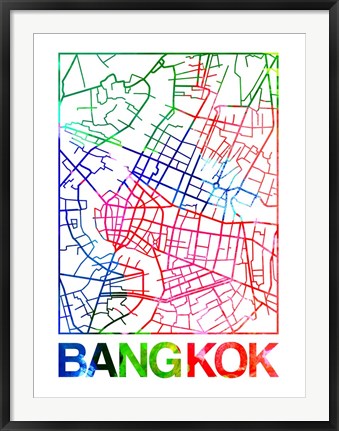 Framed Bangkok Watercolor Street Map Print