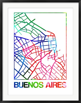 Framed Buenos Aires Watercolor Street Map Print