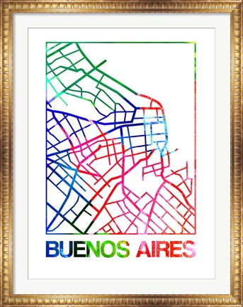 Framed Buenos Aires Watercolor Street Map Print