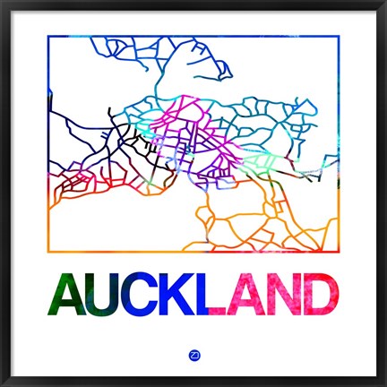 Framed Auckland Watercolor Street Map Print