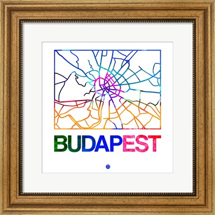 Framed Budapest Watercolor Street Map Print