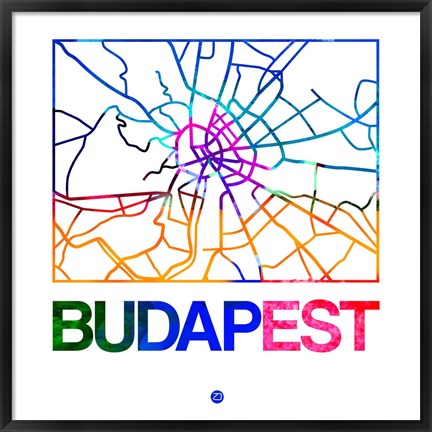 Framed Budapest Watercolor Street Map Print