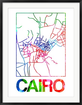 Framed Cairo Watercolor Street Map Print