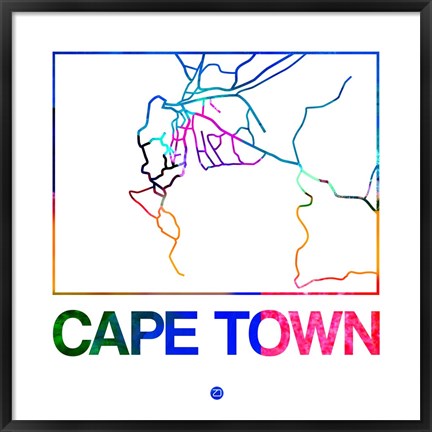 Framed Cape Town Watercolor Street Map Print