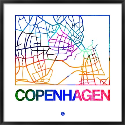 Framed Copenhagen Watercolor Street Map Print