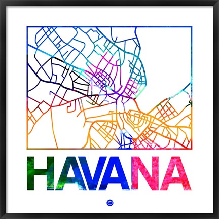 Framed Havana Watercolor Street Map Print