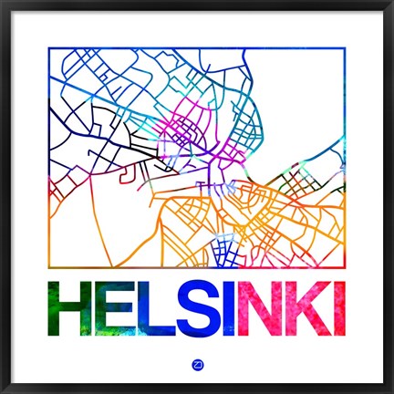 Framed Helsinki Watercolor Street Map Print