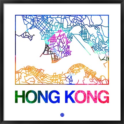 Framed Hong Kong Watercolor Street Map Print