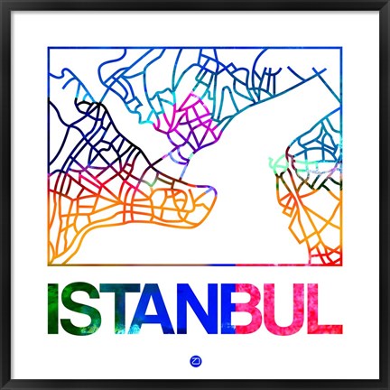 Framed Istanbul Watercolor Street Map Print