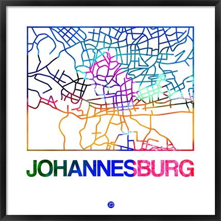 Framed Johannesburg Watercolor Street Map Print